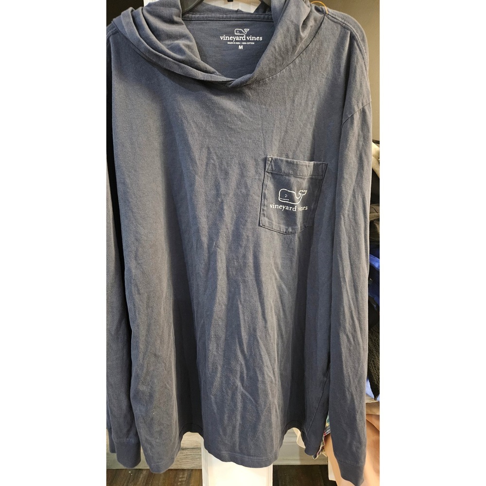 Vineyard Vines Mens Long Sleeve Hooded Graphic Pocket T-Shirt Navy Blue Size M